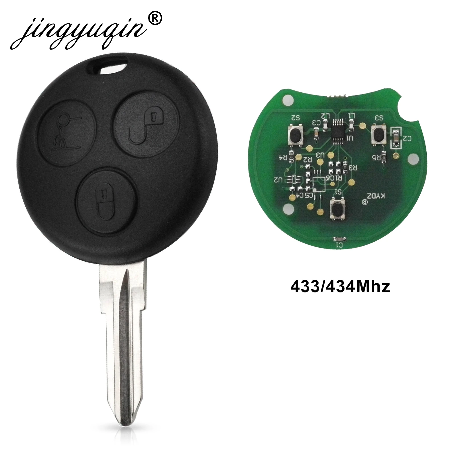 

Jingyuqin For Mercedes Benz Smart City Fortwo Roadster 450 Remote Key Cover Case 3 Buttons 433MHz Replacement Fob