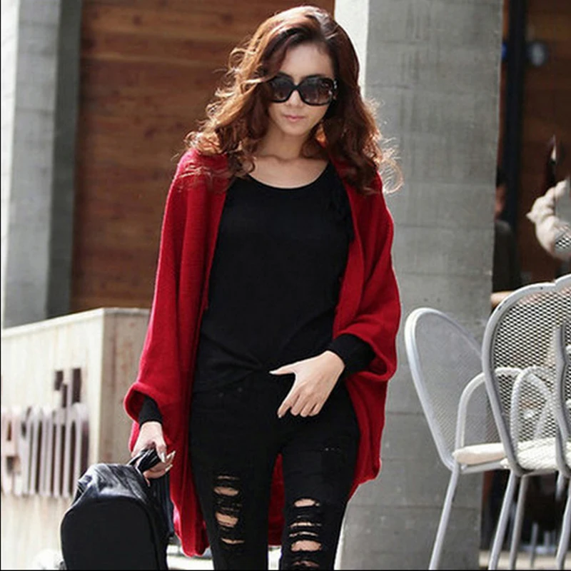 

Timis Li new design Fashion Women Casual Loose Knitting Coat Cardigan Bat Sleeve Coat Warm Sweater Spring Autumn Warm Coat
