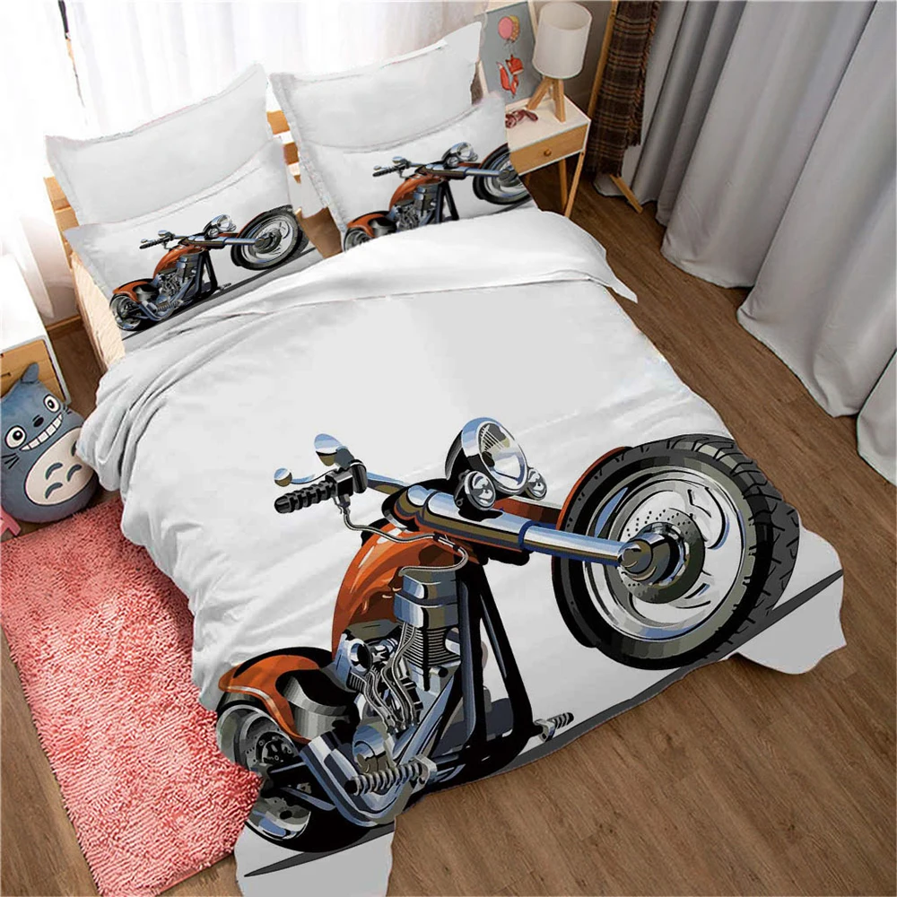 

Motocross Racer Bedding Set for Teen Boys Motorcycle Pattern Duvet Cover Set 2/3 Piece Stunt Bike Deluxe Comforter Cover King
