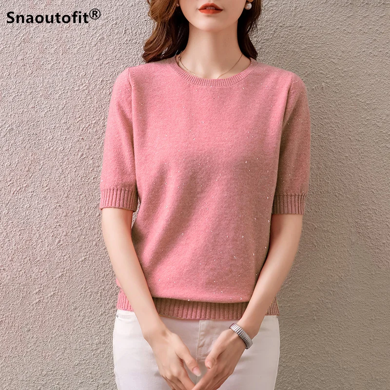 

Women's Sweater,Round Neck T-Shirt,Basic Style,Beautiful Sequins,Loose Fit,Wool Knitted Pullover,Large Size XL XXL,Spring Summer