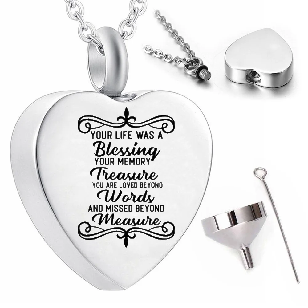 

Cremation jewelry silver heart pendant necklace urn souvenir gift with filling kit and gift velvet bag