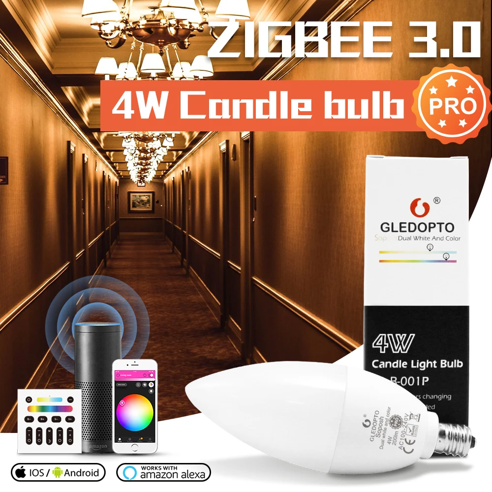 

Умсветильник лампа Gledopto Zigbee 3,0 Pro, 4 Вт, E12, E14, RGB + CCT, 2,4 ГГц