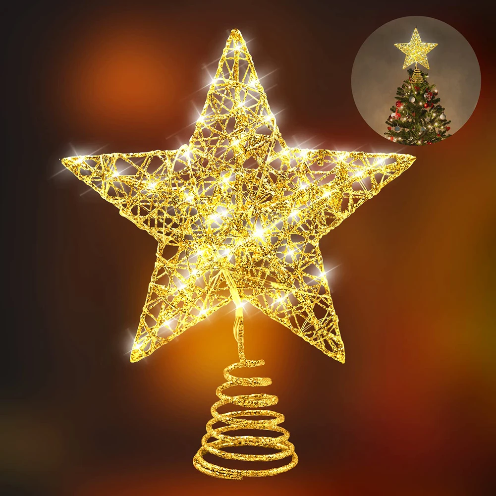 

Christmas Tree Topper Star Ornaments with LED Fairy String Lights Hanging Decoration for Indoor Outdoor Xmas Festival Lighting