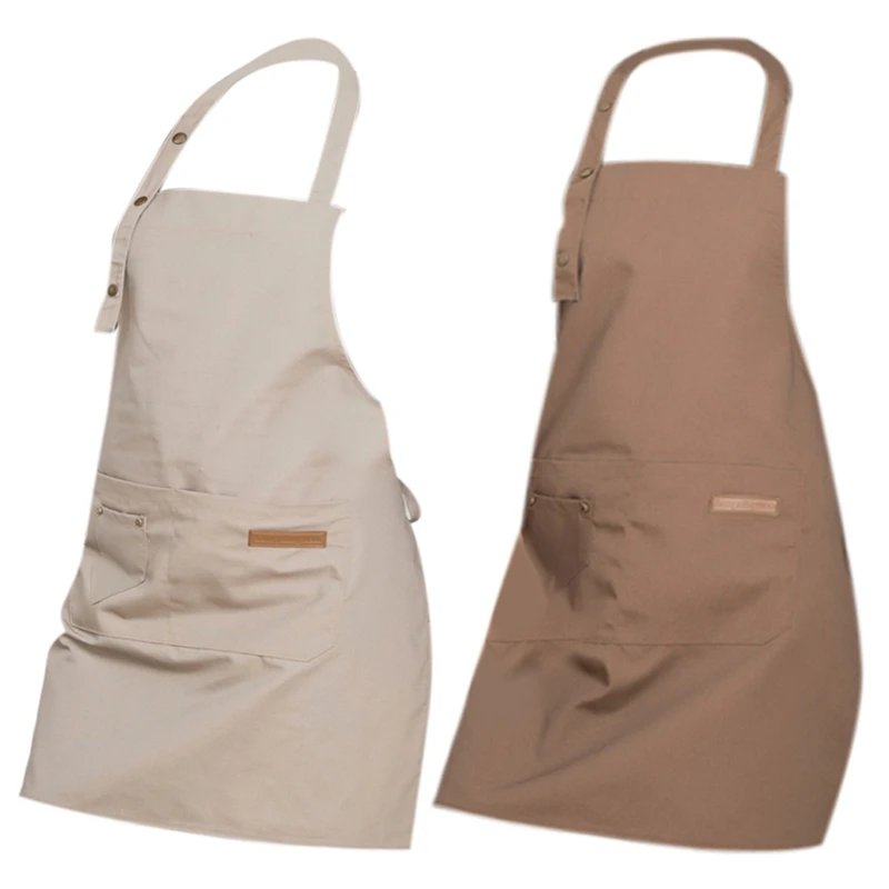 

2 Pcs Waterproof Anti-Oil Polyester Apron Restaurant Cooking Chef Bib Kitchen & Gardening, Beige & Brown