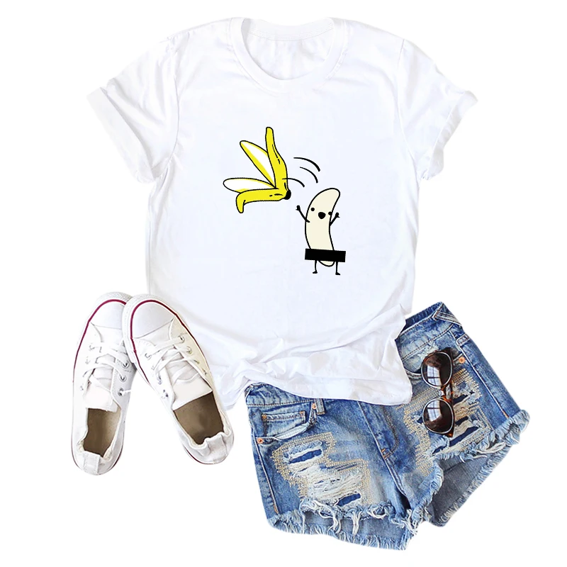 Женская футболка с короткими рукавами и принтом банана Новинка лета 2020 круглым