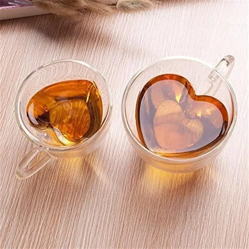 

Double Wall Heart Shaped Clear Transparent High Borosilicate Heat Resistant Glass Tea Coffee Cocktail Bar Drinking Cup