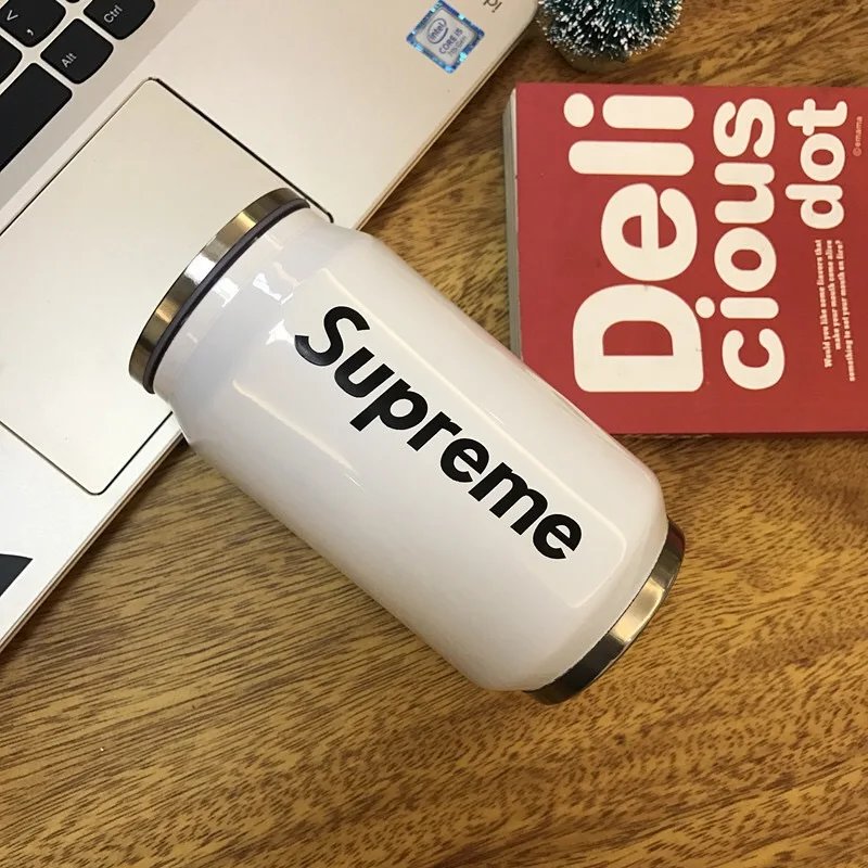 white supreme Креативная модная термоизоляционная вакуумная колба из нержавеющей стали бутылка для напитков с соломенной щеткой термос герметичный на заказ - Цвет: white supreme