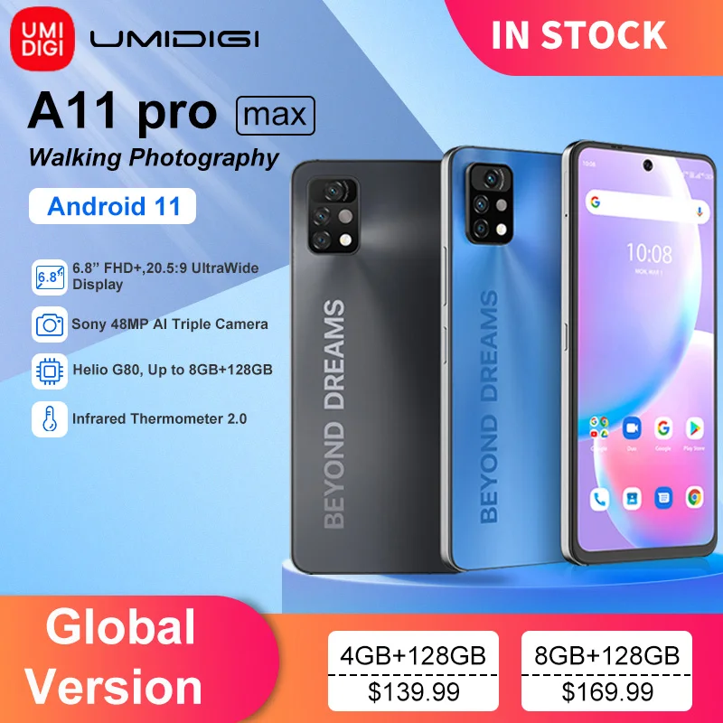 Смартфон UMIDIGI A11 Pro Max в наличии дюйма 4/8 ГБ + Глобальная версия FHD экран 128 процессор