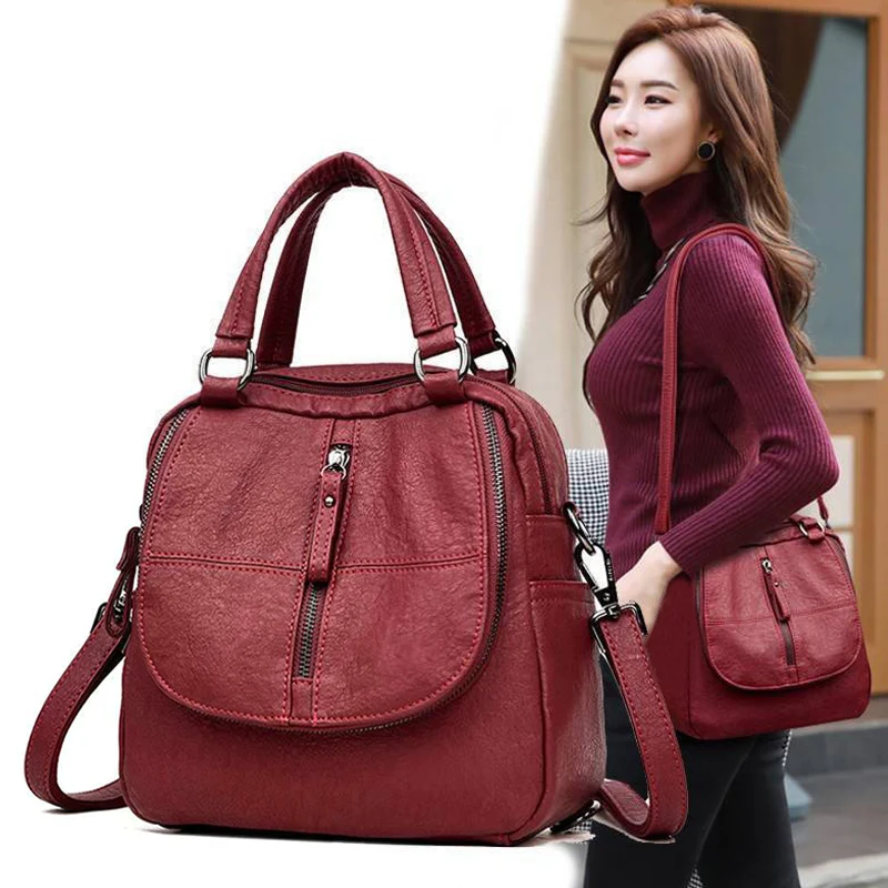 

2022 Women's PU Leather Women's Fashion Multipurpose Backpack Shoulder Bag Zipper for Mobile Phone Keys Travel Backpack Bags