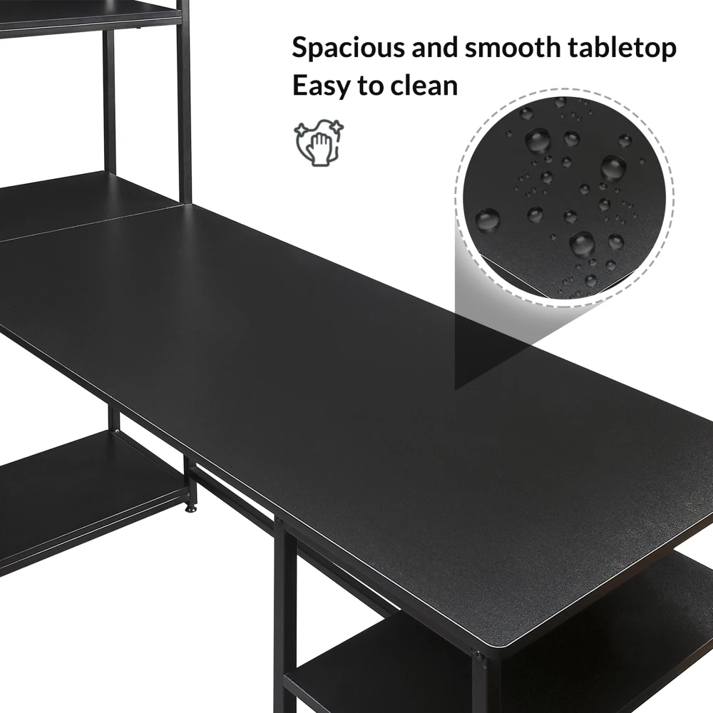 

Office Computer desk with multiple storage shelves, Modern Large Office Desk with Bookshelf and storage space