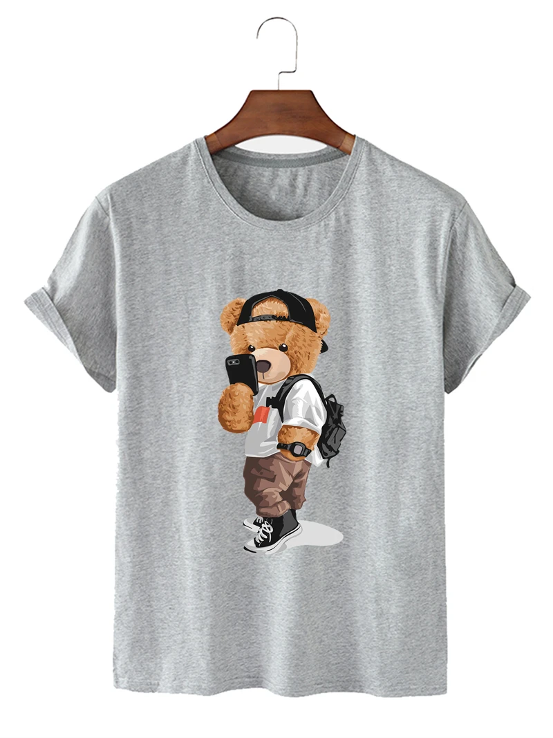 

Spring and Summer New Style Bear Graphic Printing Comfortable Round Neck Short Sleeve T-shirt Street Wear
