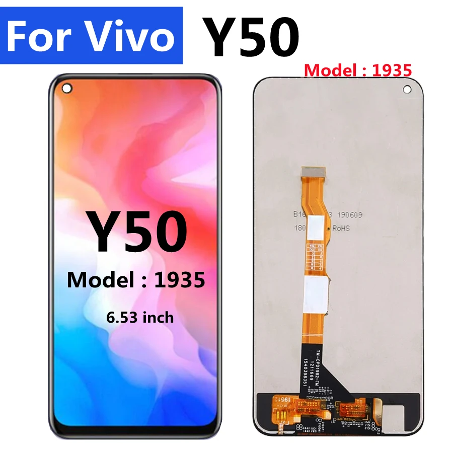 6,53 "negro para Vivo Y50 pantalla LCD de montaje de digitalizador con pantalla t&aacute;ctil de reemplazo para Vivo Y50 2020 LCD 1935-0