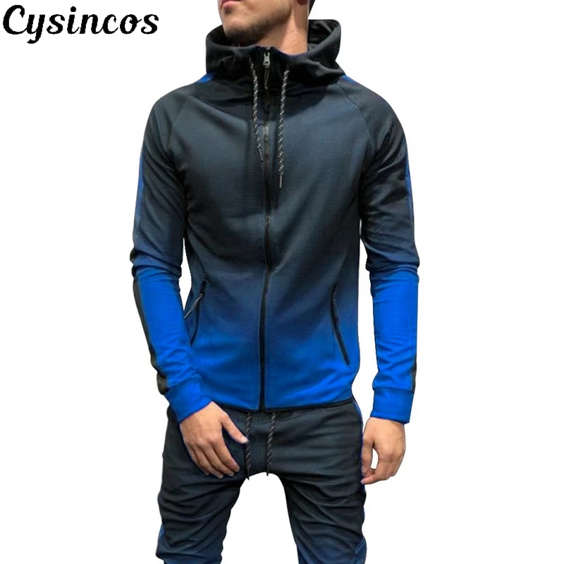 CYSINCOS, мужской спортивный костюм, комплект из 2 предметов, 3D градиент цвета, повседневные толстовки, толстовка, брендовые штаны, спортивная одежда, мужские комплекты для бега