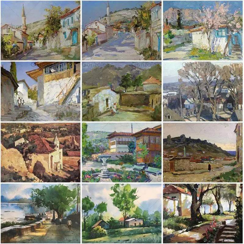 

Rural Landscape 5D Diy Diamond Painting Street Building Pictures Embroidery Mosaic Cross Stitch Art Home Wall Decoration Gifts