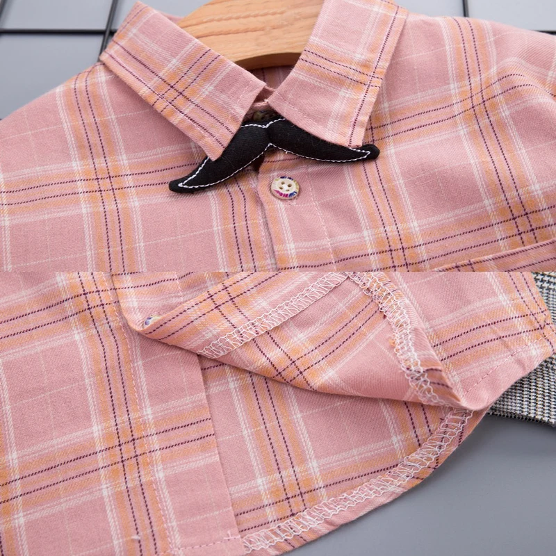 Комплект одежды в клетку для маленьких мальчиков розовая рубашка + пальто штаны