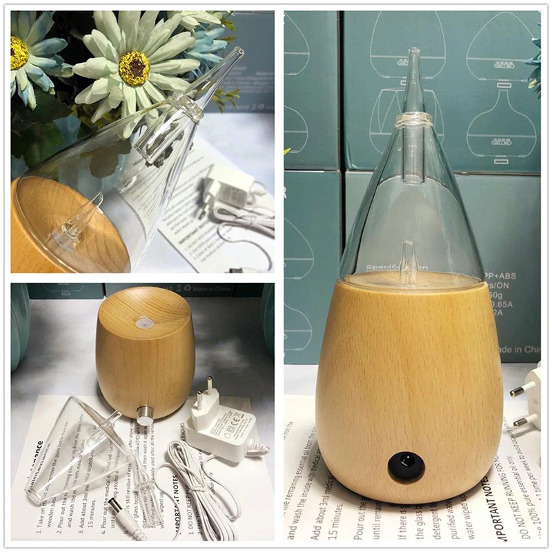 50ml Waterless Pure Essential Oil Diffuser Wood Glass Fogger Aroma Difusor LED Light Home Adjustable Spray Nebulizer  Office