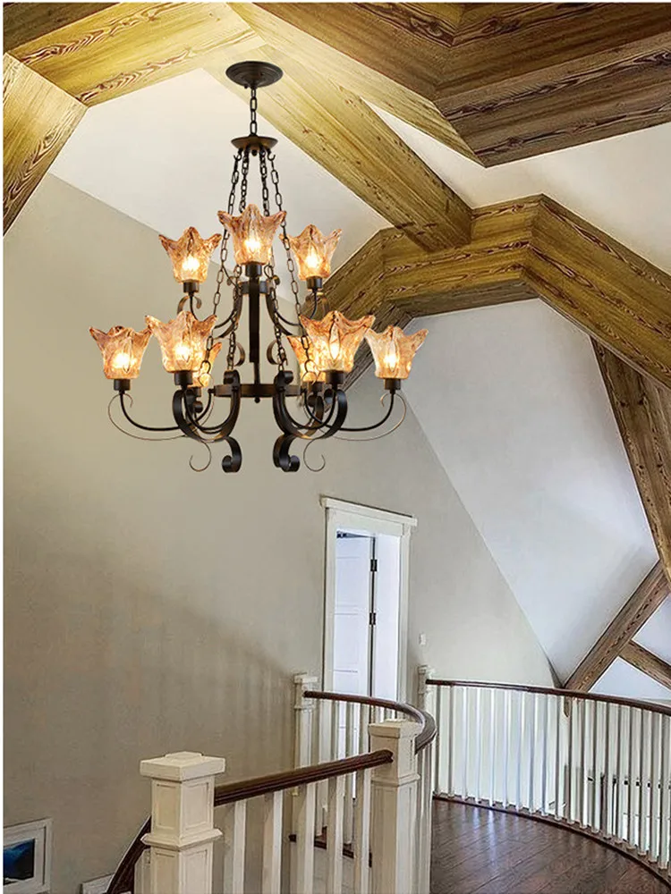 Антикварные потолочные люстры с абажуром из коричневого стекла светодиодные