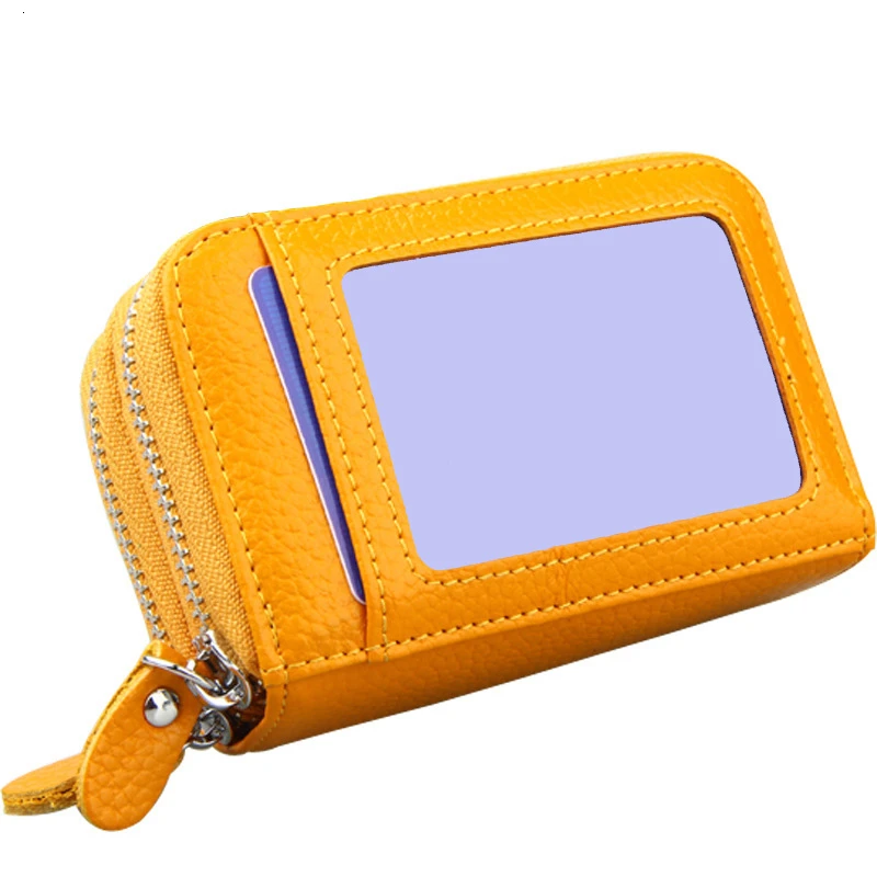 

Genuine Leather Mini Credit Card Case Organizer Compact Cardholder Wallet 587-30 Extendable Women Zipper Credit Card Holder