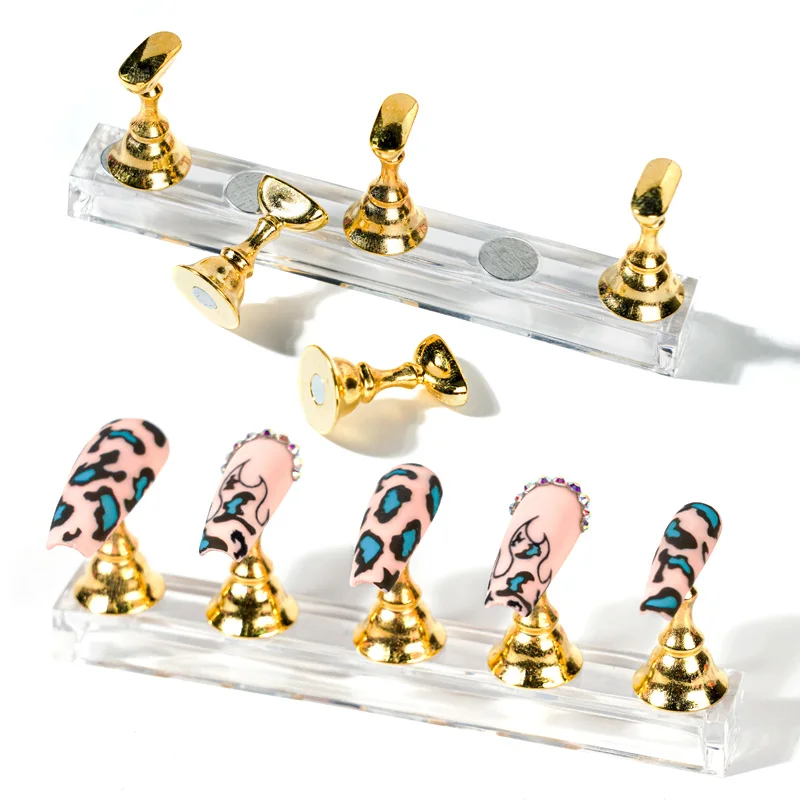 magnetic nail holder false nail tip practice stand crystal base holder nail art display for art salon diy practice 5pcsset free global shipping