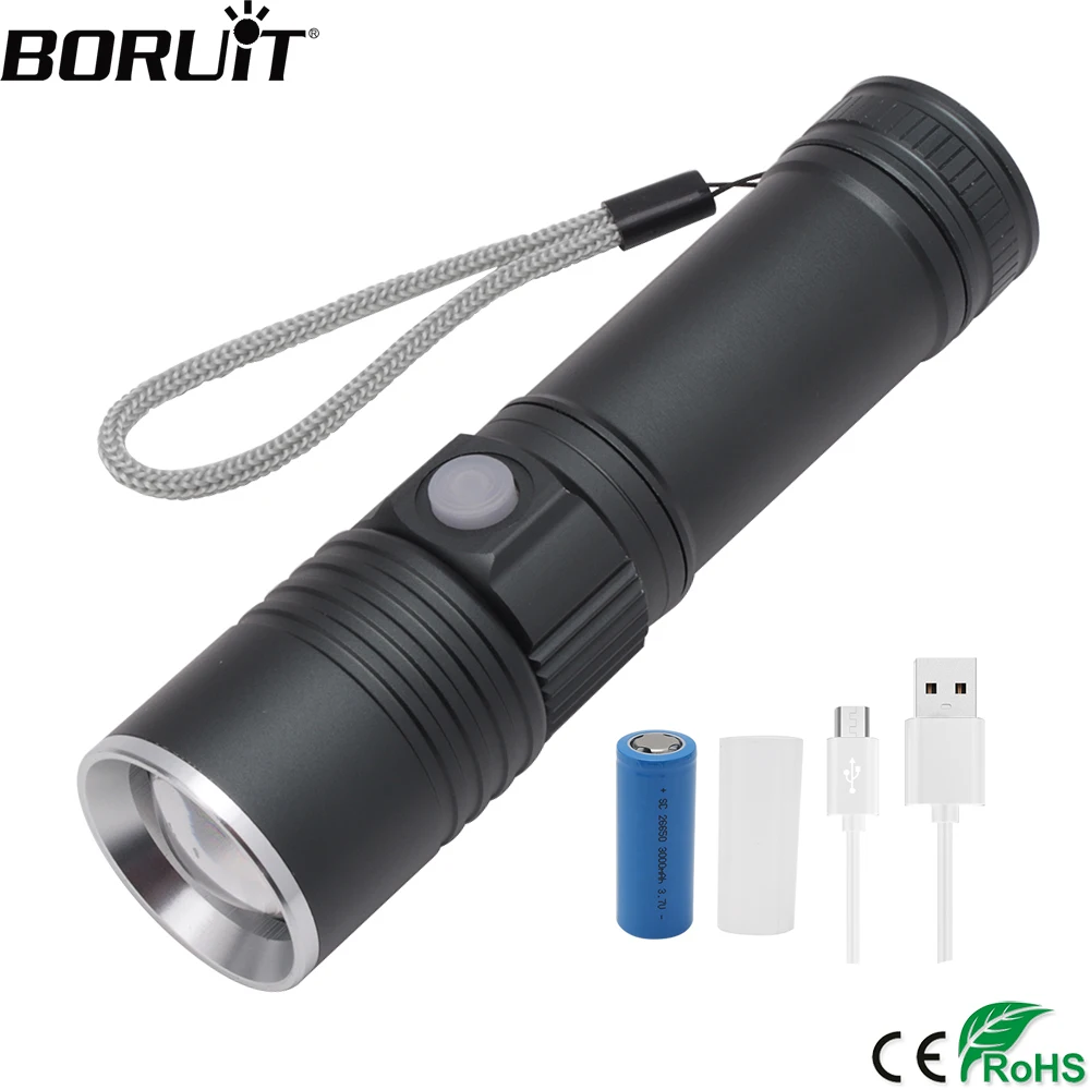 BORUiT C12 светодиодный светильник со вспышкой 4 режимный зум XM L T6 Высокая мощность
