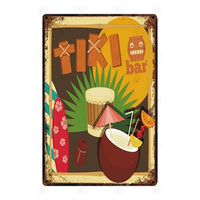 Летний оловянный плакат Tiki для бара пляжа металлический винтажный настенный