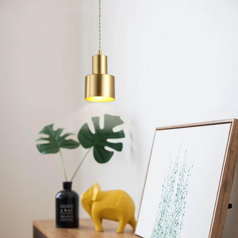 Nordic Copper Pendant Lights E27 Single-Head Gold Pendant Hanging Lights for Living Room Bedroom Hotel Adjustable Cord Hanging