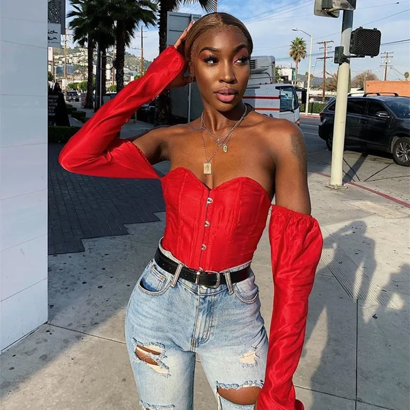 Женский облегающий Топ Yimunancy Черный/Белый без бретелек с длинным рукавом Клубная