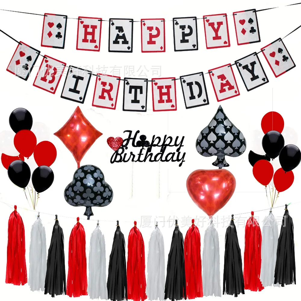 

Casino Theme Playing Card Disposable Tableware Poker Party Adults Birthday Banner Balloon Decoration Dinner Tableware Supplies