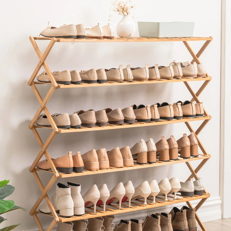 

Shoe rack folding multi-layer simple household economy dormitory door storage rack free installation bamboo shoe cabinet