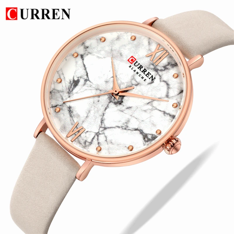 

CURREN Women Watch Fashion Marble Texture Dial with Leather Strap Watches Ladies Analogue Quartz Wristwatch Relogio Feminino