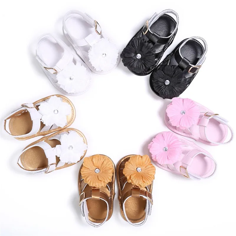 

Newborn Girls Baby PU Leather Flower Sandals Toddler Kids Prewalker Soft Crib Sole Shoes