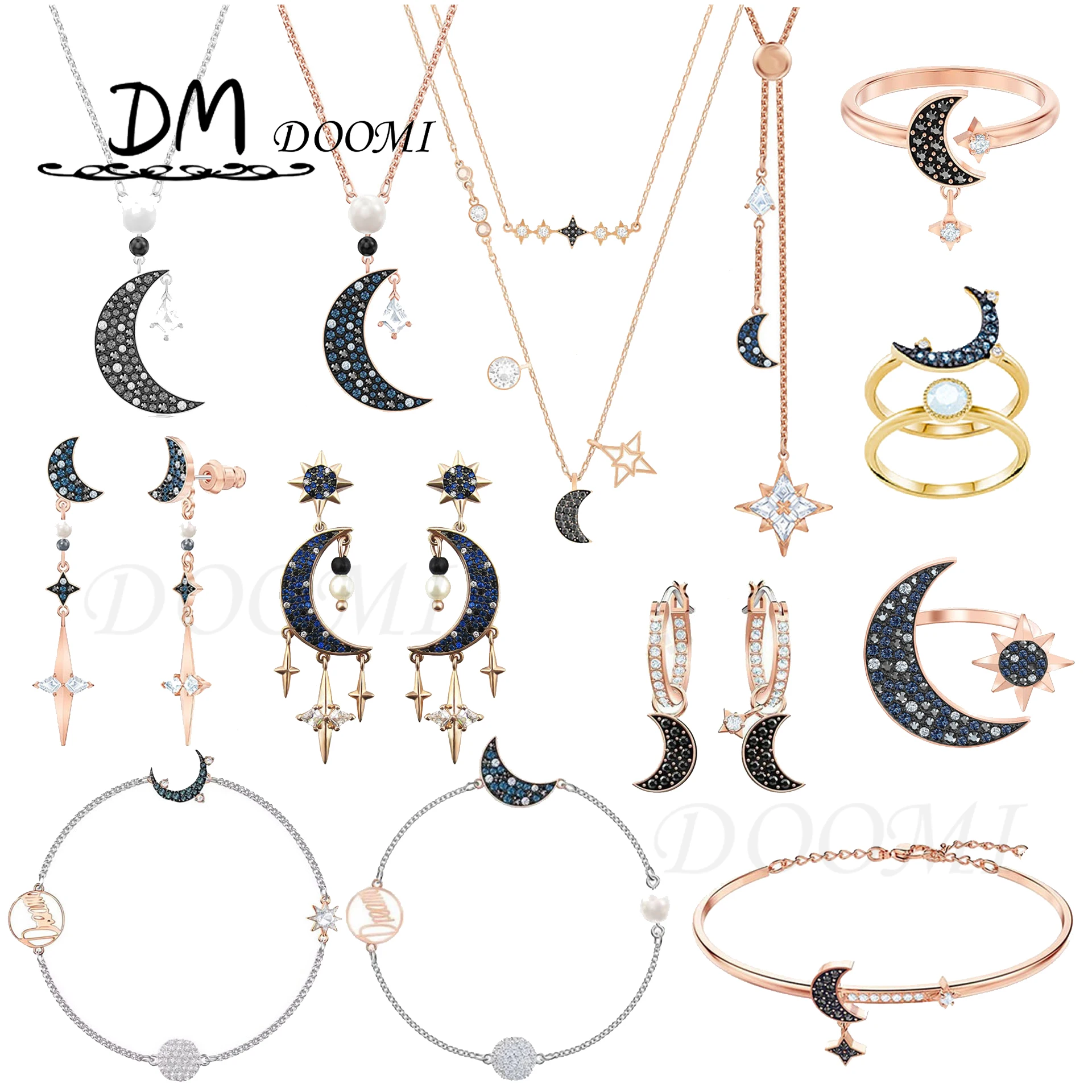

Fashion Jewelry 2020 SWA1:1 Charming Beautiful Star Moon Series Pendant Charm Necklace Earrings Bracelet Set Gift For Women
