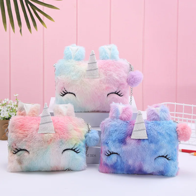 

Children Cartoon Unicorn Plush Bags Girl's Casual Cross-Body Bag With One Shoulder Girls Purse Handbag For Women Mini Wallet
