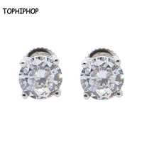 tophiphop hip hop round zircon ear studs screw back buckle white ear studs hip hop rock jewelry for men and women
