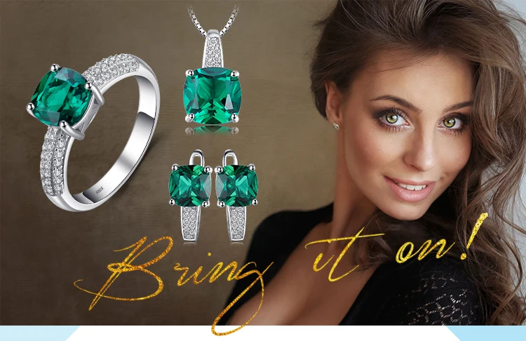 Jewelrypalace 8.7ct Изумрудное Кольцо Кулон Клипсы комплект ювелирных изделий стерлингового серебра 925 Красивые ювелирные изделия 45 см цепи коробки