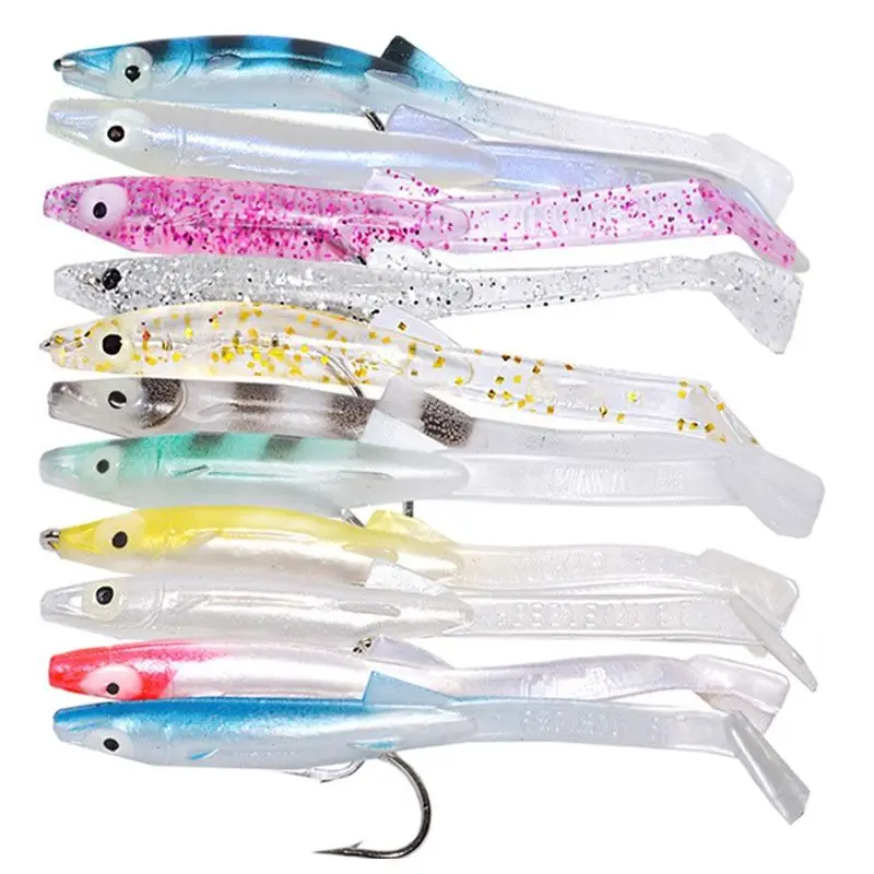 

6pcs/lot Fishing Lure Fish Eel Lure white Blue Soft Baits with hook 8cm 2.3g Small Fish Eel Artificial bait Pesca Leurre