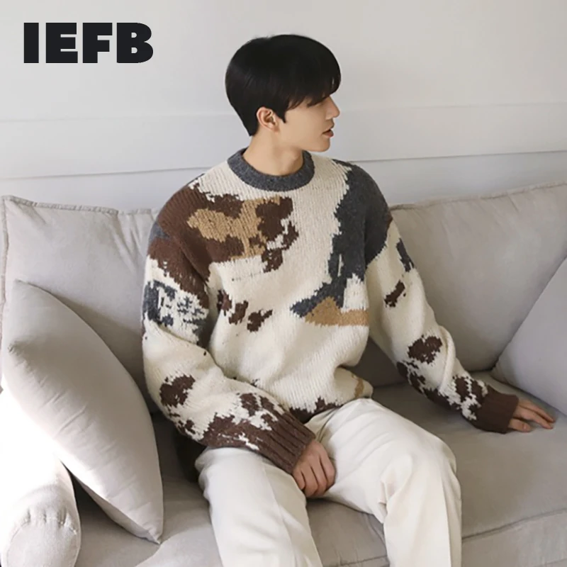 

IEFB Autumn Winter Thick Sweater Men's Korean Snow Mountain Jacquard Kint Pullover Trend Loose Crew Neck Kintwear Vintage 9Y4938