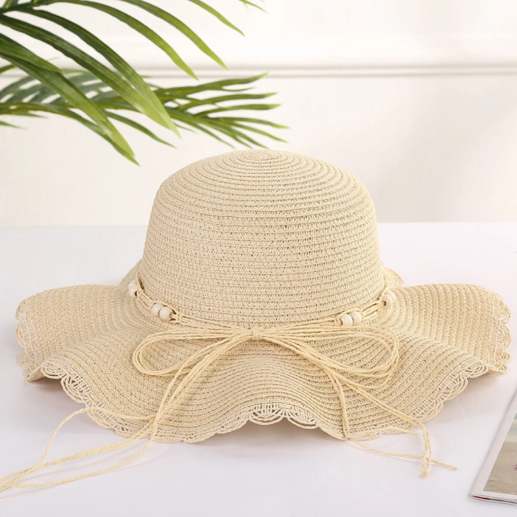 

New Fashion Straw Hat Wide Brim Fashion Beads Decor Beach Sun Hat Fisherman Hat For Women Summer Hats Accessories