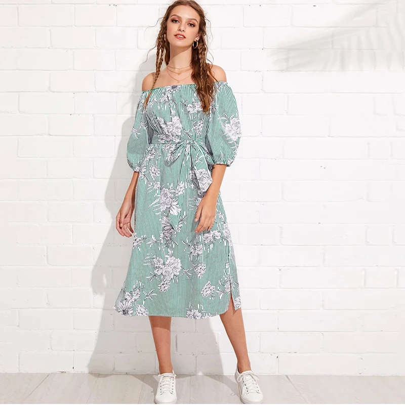 

Women Dresses Summer 2021 Sexy Floral Print Boho Beach Dress Ruffle Long skirt