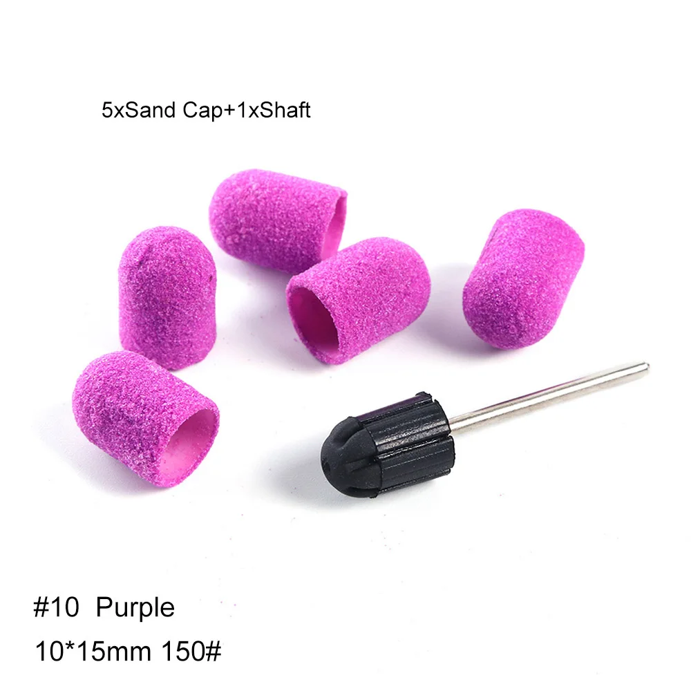 Purple 10 6 шт. шлифовальный колпачок+ вал для ногтей набор сверл 150# шлифовальные ленты для маникюра сменный шлифовальный инструмент для чистки ногтей LA721 - Цвет: Purple 10