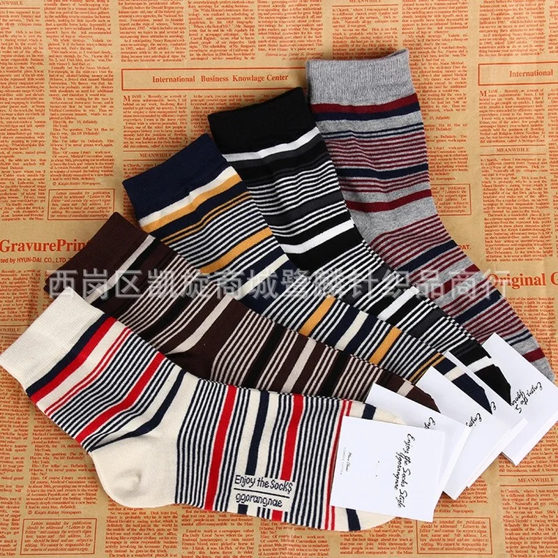 

Хлопковые мужские носки полосатые мужские носки теплые корейские счастливые весенне-летние удобные впитывающие пот повседневные спортивн...