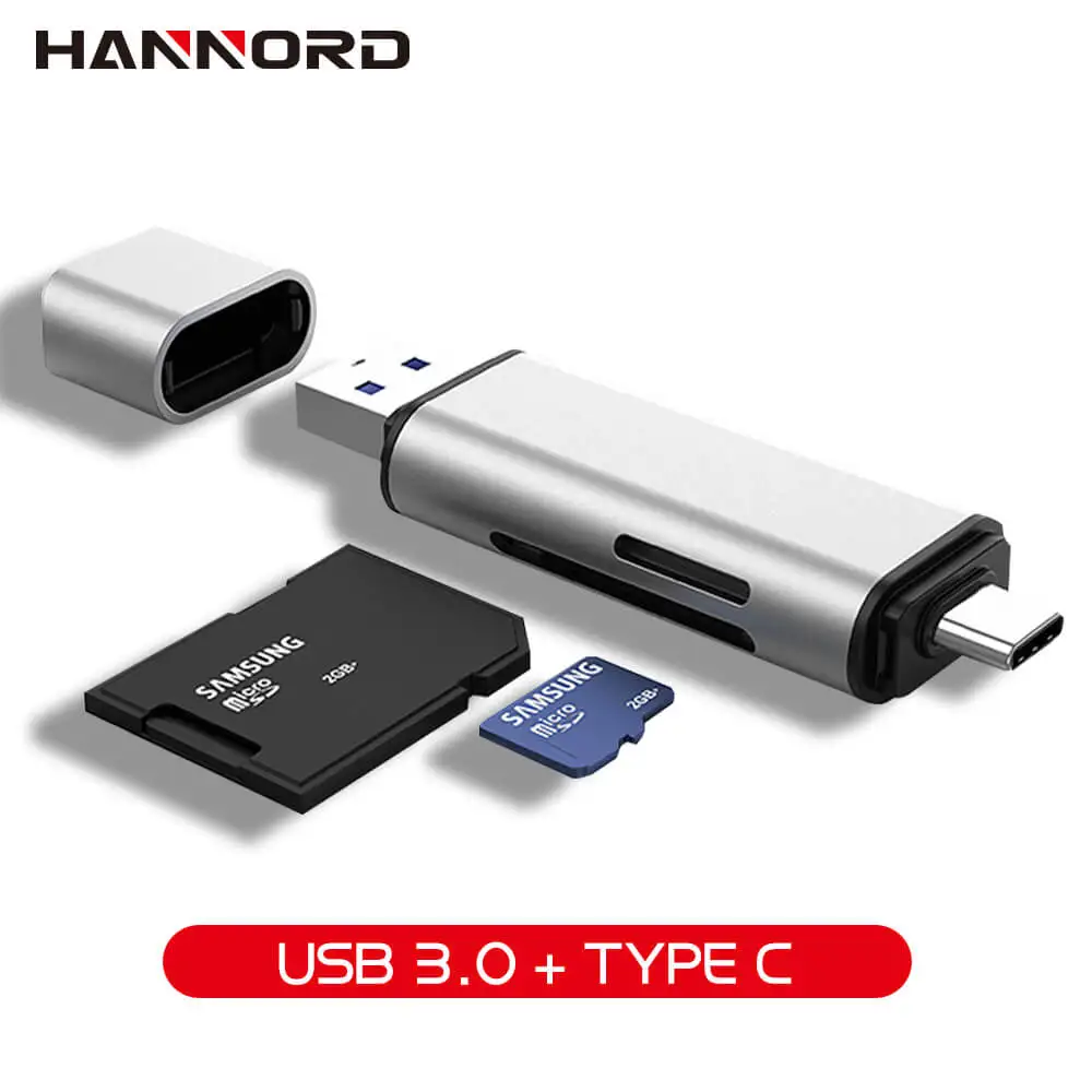 Type C with USB 3.0 Hannord USB 3,0 кард-ридер Тип C для SD Micro SD TF адаптер для ноутбуков Аксессуары OTG кардридер смарт-карта памяти SD кард-ридер - Цвет: Type C with USB 3.0