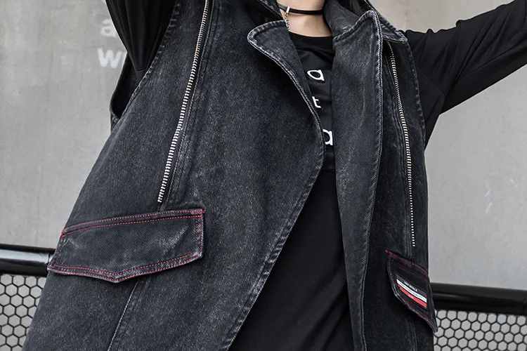 

Denim Jeans Vest Female Waist Coat Fashion Korean Sleeveless Jacket Sequin Oversize Women Waistcoat Streetwear Punk Black 2021