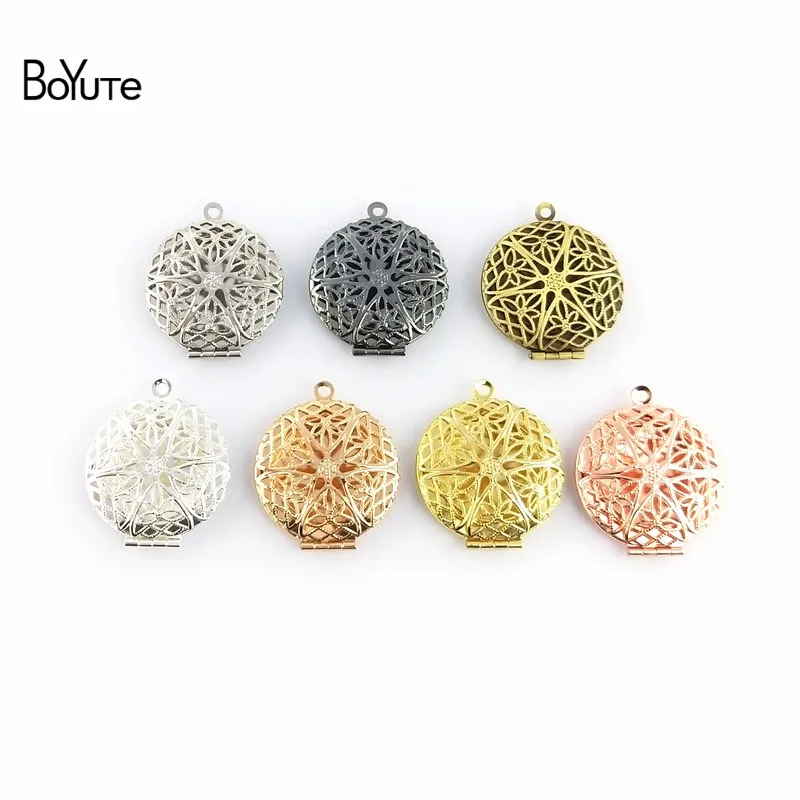 BoYuTe (10 Pieces/Lot) Round Oval Heart Shaped Metal Brass Filigree Locket Pendant Can Open to insert Photo | Украшения и