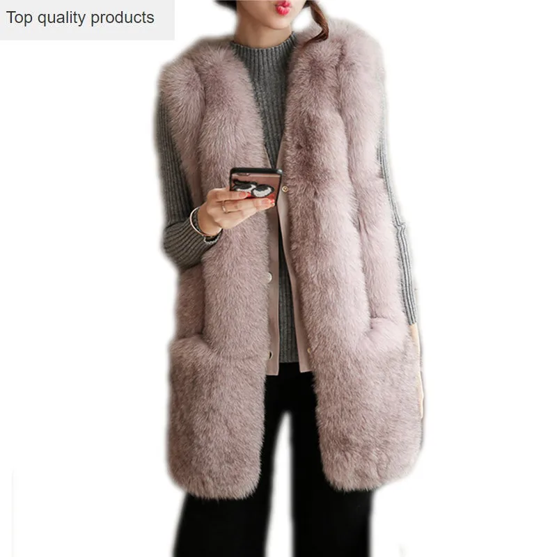 Fashion Faux Fur Vest 2020 New Autumn and Winter Thick Warm Women Mid-long Faux Fox Fur Jacket Female Coat LH1248