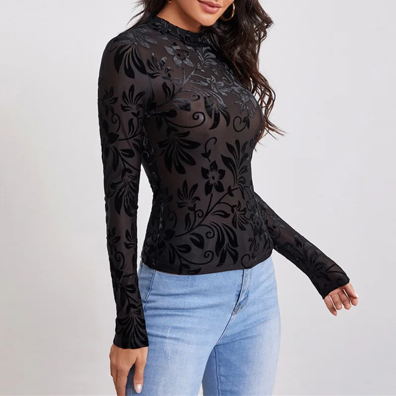 Сексуальная Женская кружевная основа прозрачная нижняя рубашка с длинным