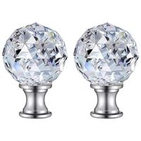 2pcs faceted clear crystal glass ball finial lamp top cap screw with base threaded diamond table floor lampshade finials topper