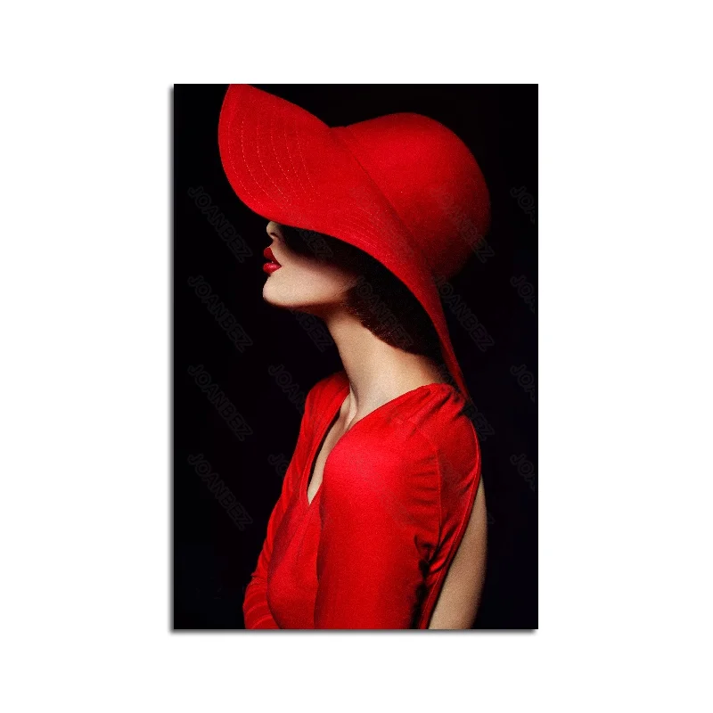 

European Wear Cap Beauty Model Photo Canvas Material Background Poster Living Room Wallpaper Furniture Sofa Decorative Painting