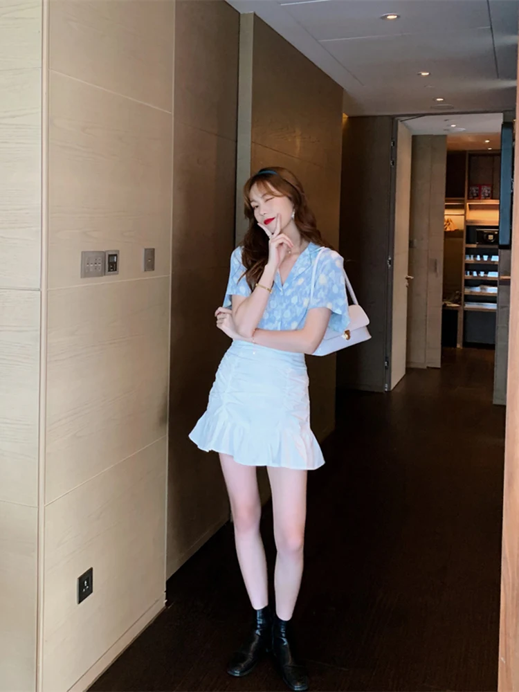 

Chiffon Loose Women's Shirts New Fashion Blouse Casual Short Sleeve Blusas Printing V-neck Shirt Summer Houthion