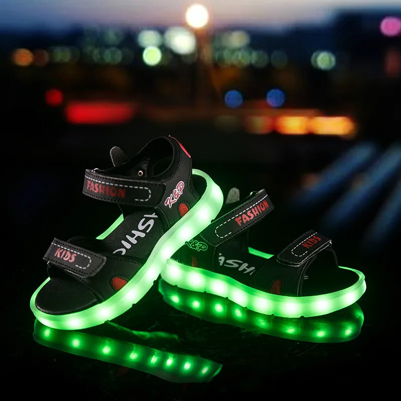 Детские дышащие сандалии зарядка через USB светящиеся повседневные босоножки для